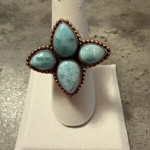 Copper Larimar Teardrop Cluster Ring - Size 8